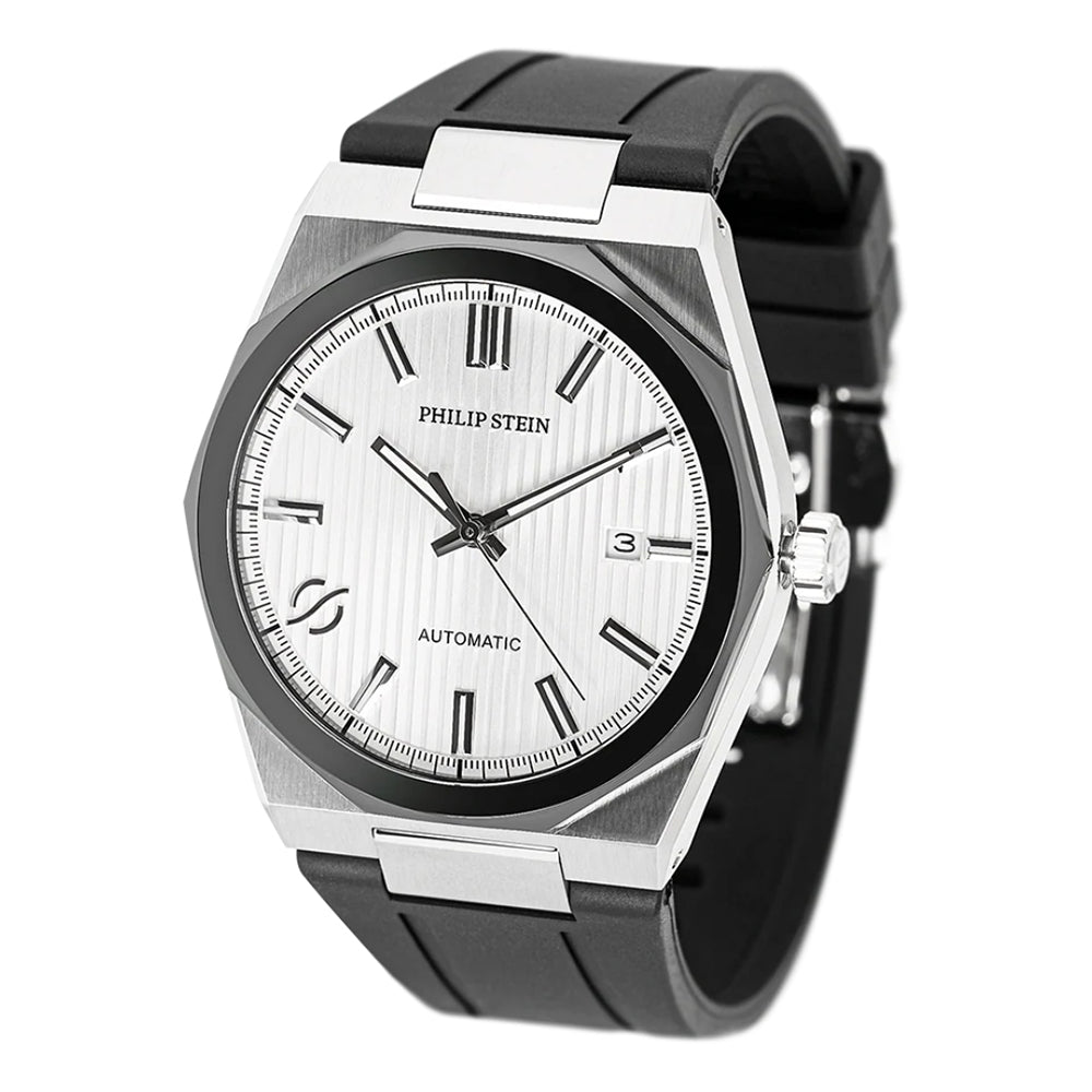 Philip Stein Men's Speed Automatic Watch in Black Dial and Rubber Strap