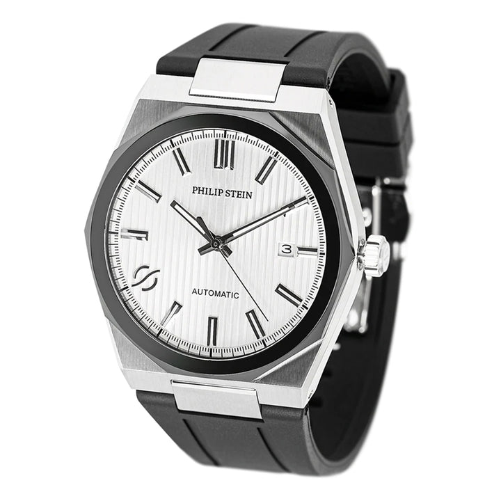 Philip Stein Men's Speed Automatic Watch in Black Dial and Rubber Strap