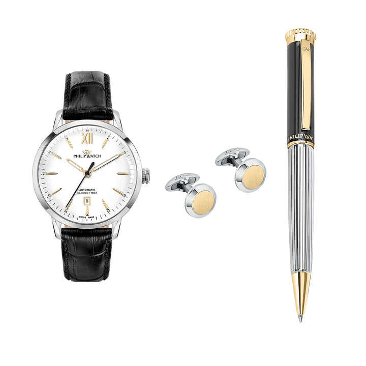 Philip Watch SUNRAY 41MM AUTO WHITE DIAL BLK ST+PEN