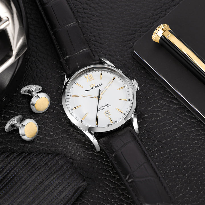 Philip Watch SUNRAY 41MM AUTO WHITE DIAL BLK ST+PEN