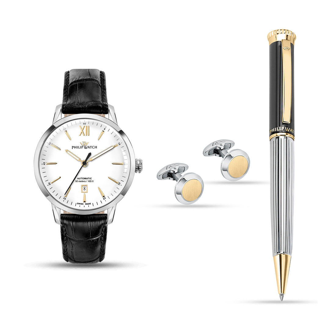 Philip Watch SUNRAY 41MM AUTO WHITE DIAL BLK ST+PEN