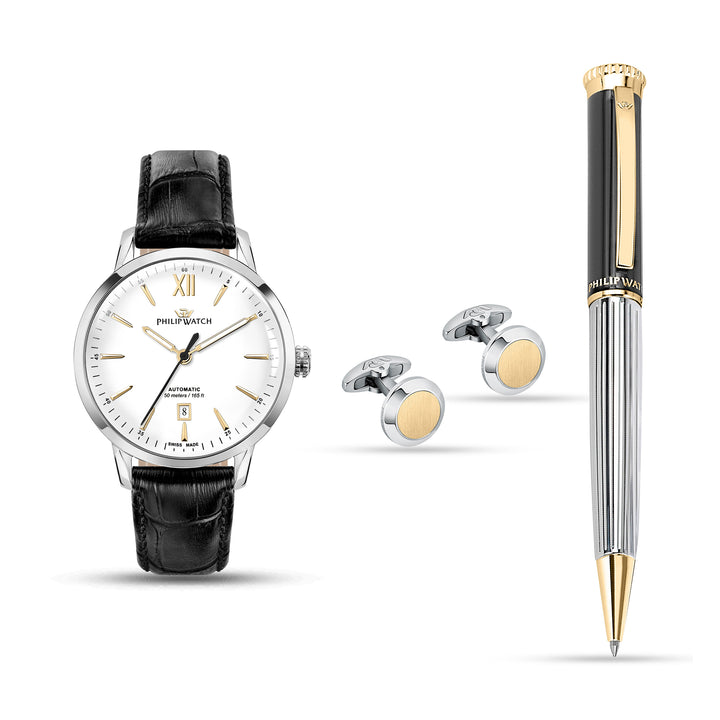 Philip Watch SUNRAY 41MM AUTO WHITE DIAL BLK ST+PEN