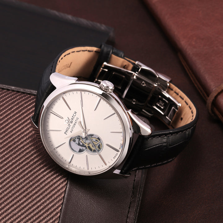 Philip Watch ROMA 41MM AUTO W/SILVER DIAL BLACK ST