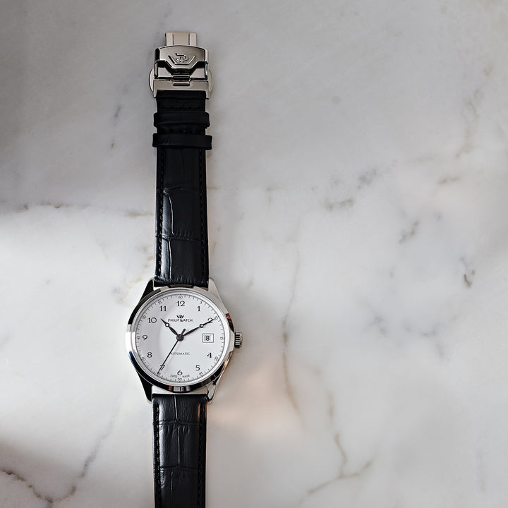 Philip Watch MUSEUM 40MM AUTO WHITE DIAL BLACK ST