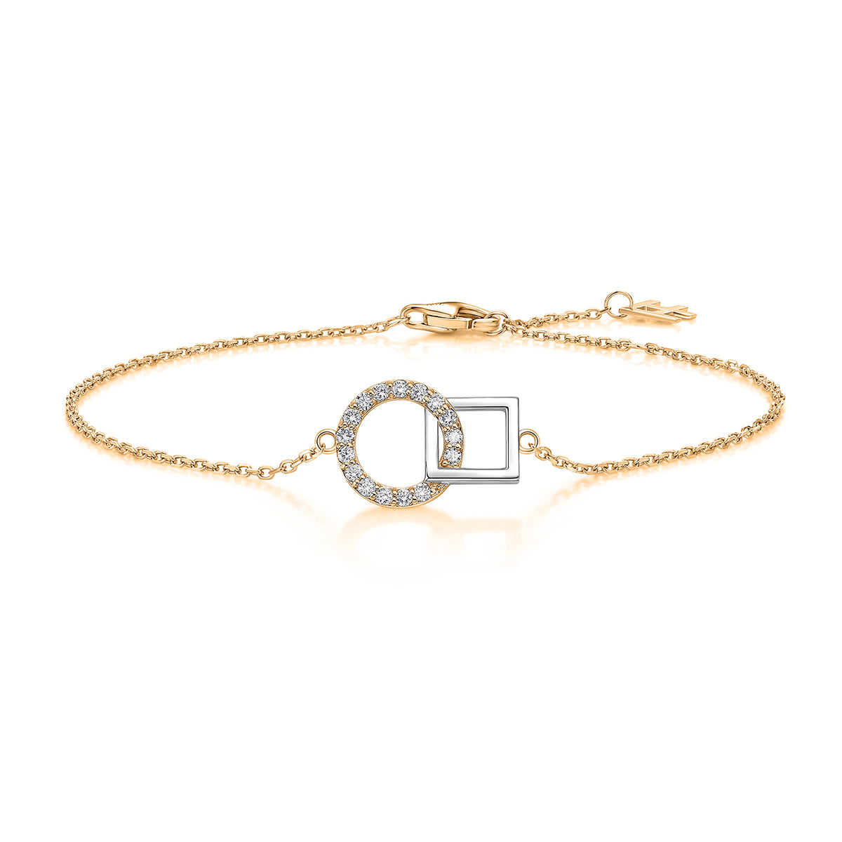 Interlocking Circle & Square Natural Diamond Bracelet in 18K Two-Tone Yellow & White Gold CK174801