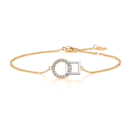 Interlocking Circle & Square Natural Diamond Bracelet in 18K Two-Tone Yellow & White Gold CK174801