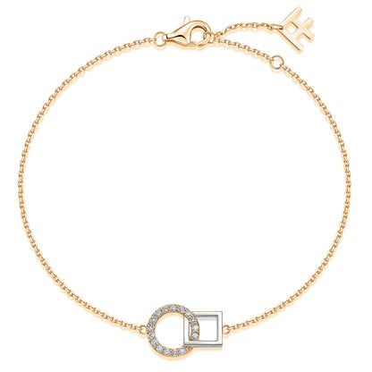 Interlocking Circle & Square Natural Diamond Bracelet in 18K Two-Tone Yellow & White Gold CK174802