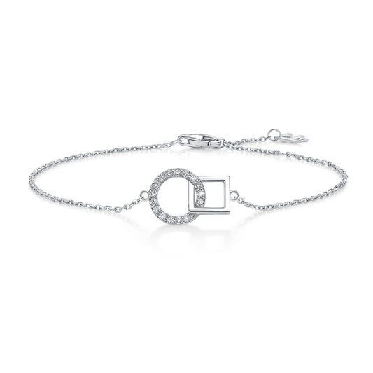 Interlocking Circle & Square Natural Diamond Bracelet in 18K White Gold CK174785