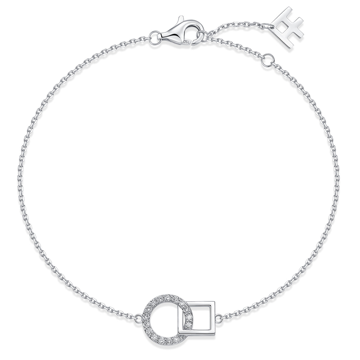 Interlocking Circle & Square Natural Diamond Bracelet in 18K White Gold CK174786