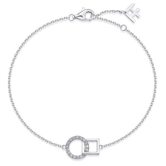 Interlocking Circle & Square Natural Diamond Bracelet in 18K White Gold CK174786