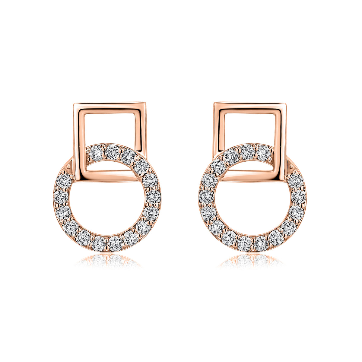 Interlocking Circle & Square Natural Diamond Earrings in 18K Rose Gold CK174761