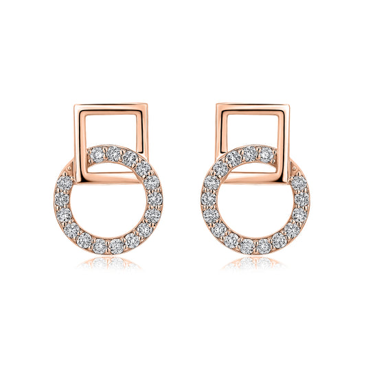 Interlocking Circle & Square Natural Diamond Earrings in 18K Rose Gold CK174761