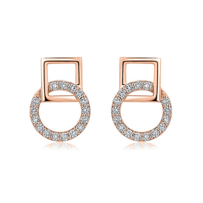 Interlocking Circle & Square Natural Diamond Earrings in 18K Rose Gold CK174762