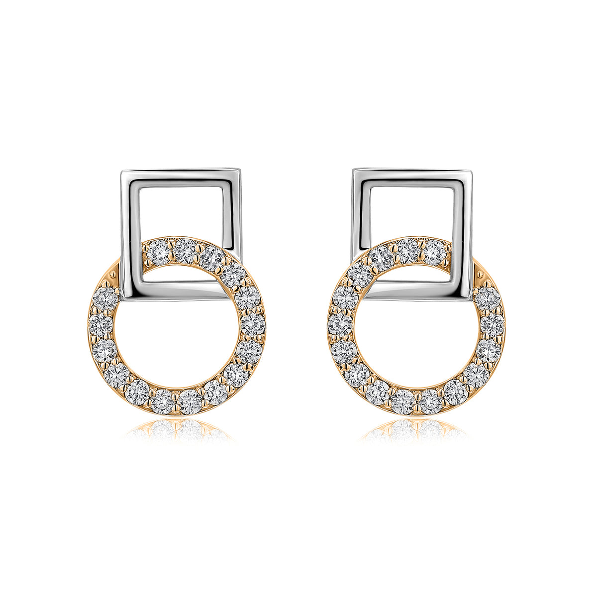Interlocking Circle & Square Natural Diamond Earrings in 18K Two-Tone Yellow & White Gold CK174586