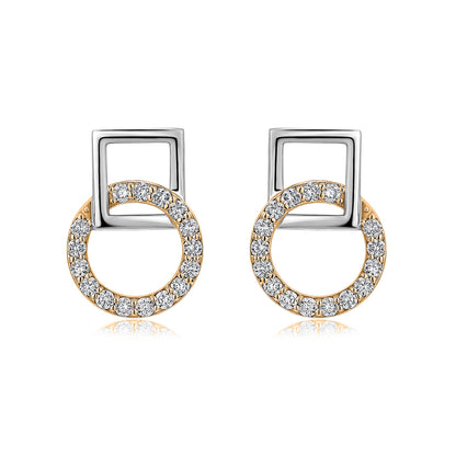 Interlocking Circle & Square Natural Diamond Earrings in 18K Two-Tone Yellow & White Gold CK174586