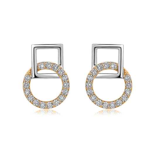 Interlocking Circle & Square Natural Diamond Earrings in 18K Two-Tone Yellow & White Gold CK174586