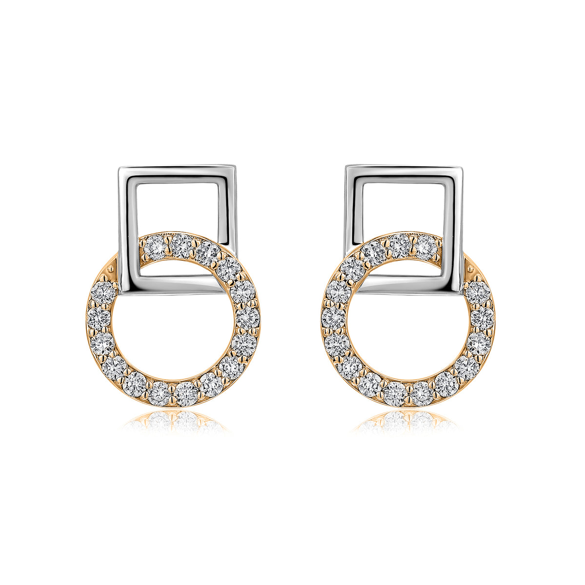 Interlocking Circle & Square Natural Diamond Earrings in 18K Two-Tone Yellow & White Gold CK174587