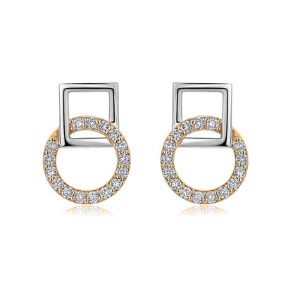 Interlocking Circle & Square Natural Diamond Earrings in 18K Two-Tone Yellow & White Gold CK174587