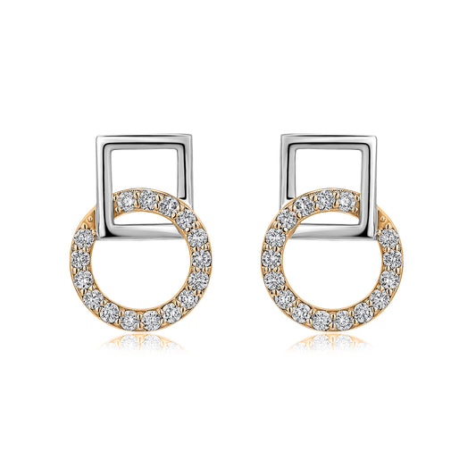 Interlocking Circle & Square Natural Diamond Earrings in 18K Two-Tone Yellow & White Gold CK174587