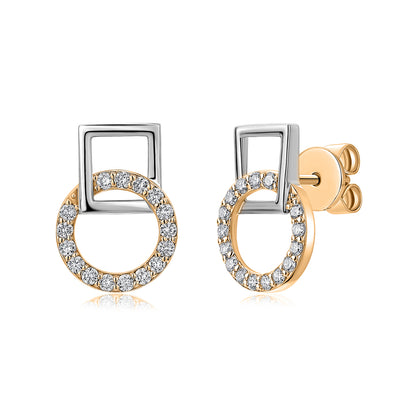 Interlocking Circle & Square Natural Diamond Earrings in 18K Two-Tone Yellow & White Gold CK174587