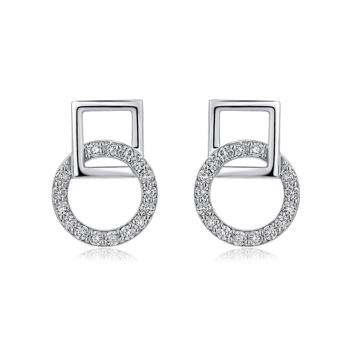 Interlocking Circle & Square Natural Diamond Earrings in 18K White Gold CK174584
