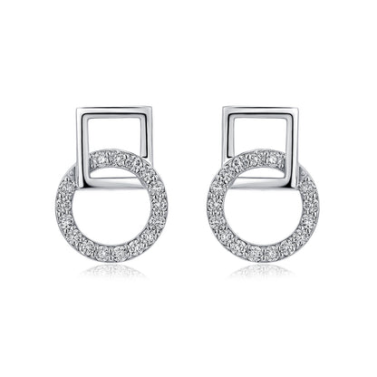Interlocking Circle & Square Natural Diamond Earrings in 18K White Gold CK174584