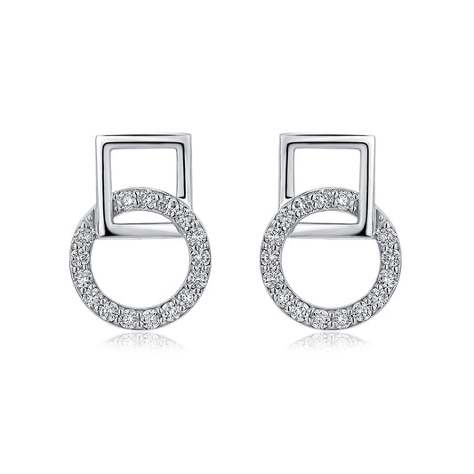 Interlocking Circle & Square Natural Diamond Earrings in 18K White Gold CK174584