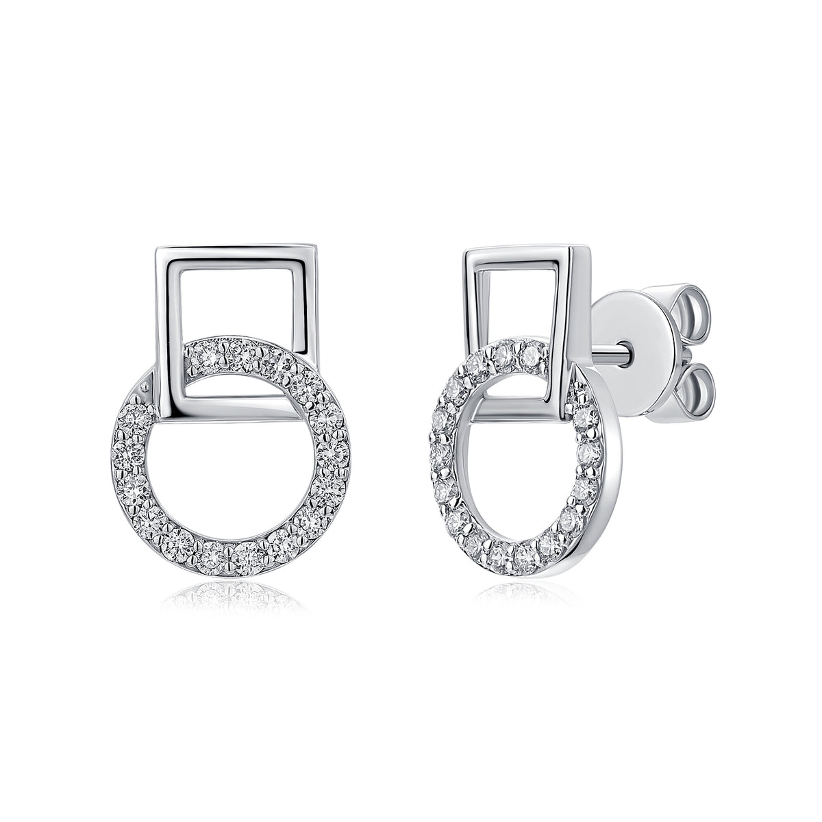 Interlocking Circle & Square Natural Diamond Earrings in 18K White Gold CK174584