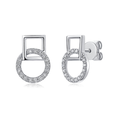 Interlocking Circle & Square Natural Diamond Earrings in 18K White Gold CK174584