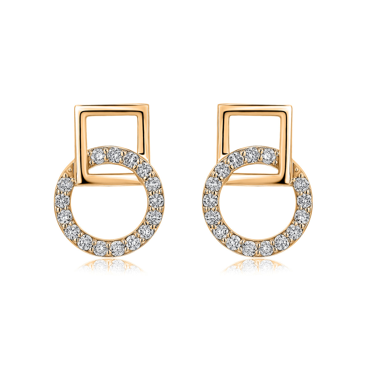 Interlocking Circle & Square Natural Diamond Earrings in 18K Yellow Gold CK174581