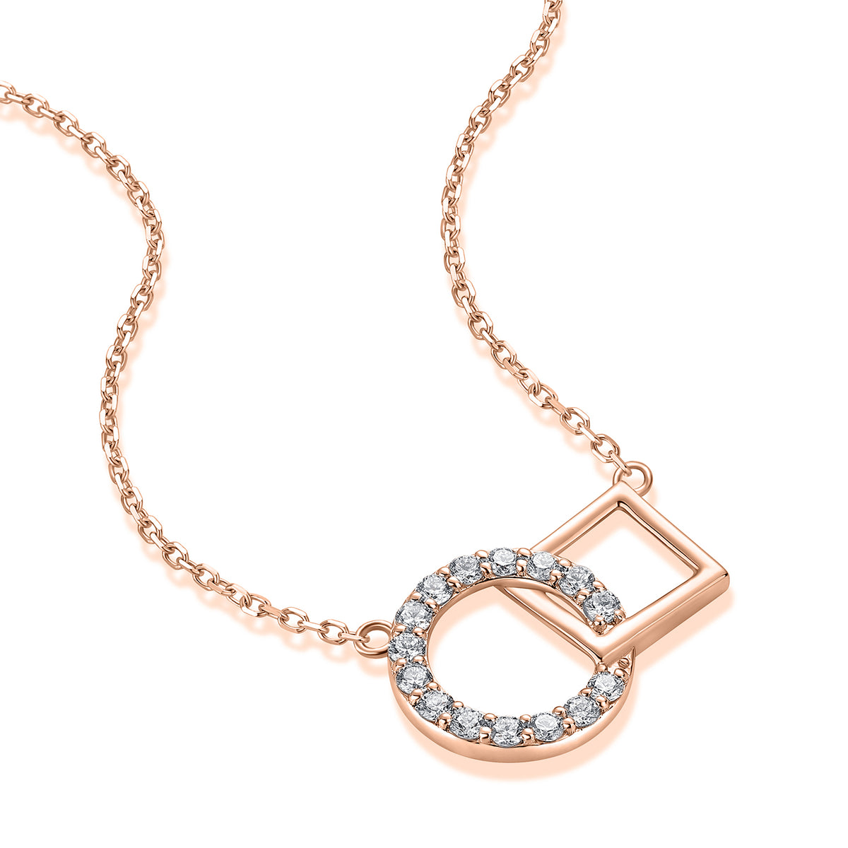 Interlocking Circle & Square Natural Diamond Necklace in 18K Rose Gold CK174847