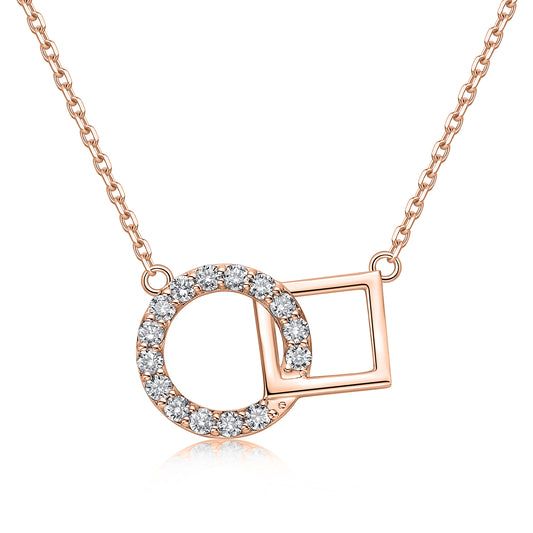 Interlocking Circle & Square Natural Diamond Necklace in 18K Rose Gold CK174848