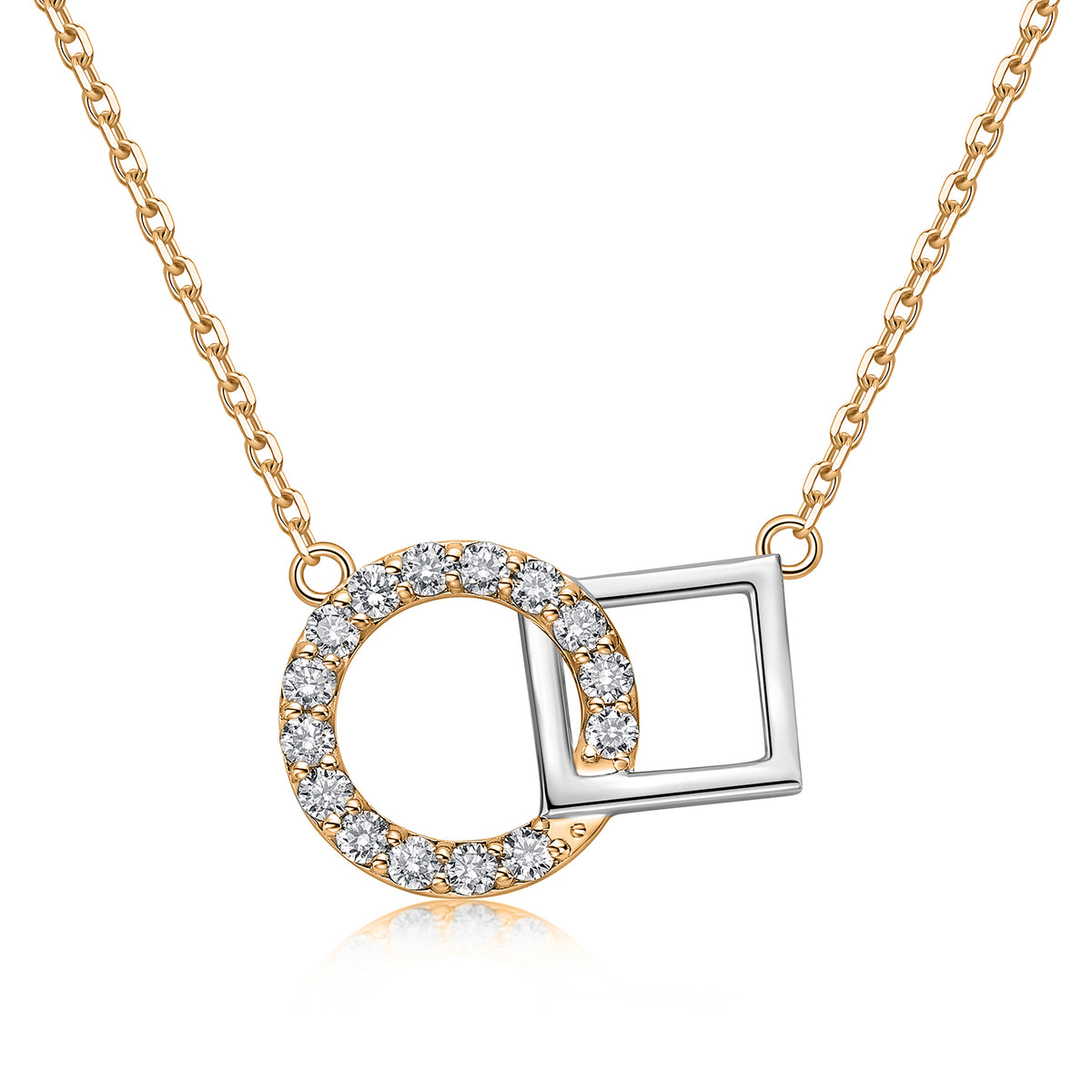 Interlocking Circle & Square Natural Diamond Necklace in 18K Two-Tone Yellow & White Gold CK174827