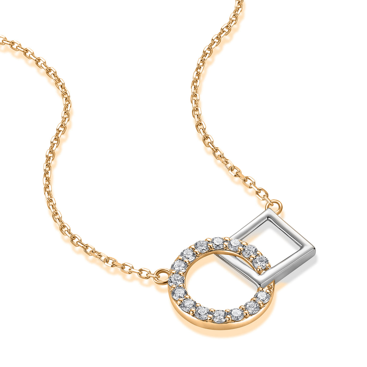 Interlocking Circle & Square Natural Diamond Necklace in 18K Two-Tone Yellow & White Gold CK174827