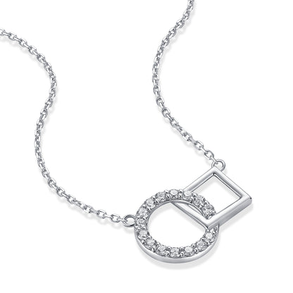 Interlocking Circle & Square Natural Diamond Necklace in 18K White Gold CK174855