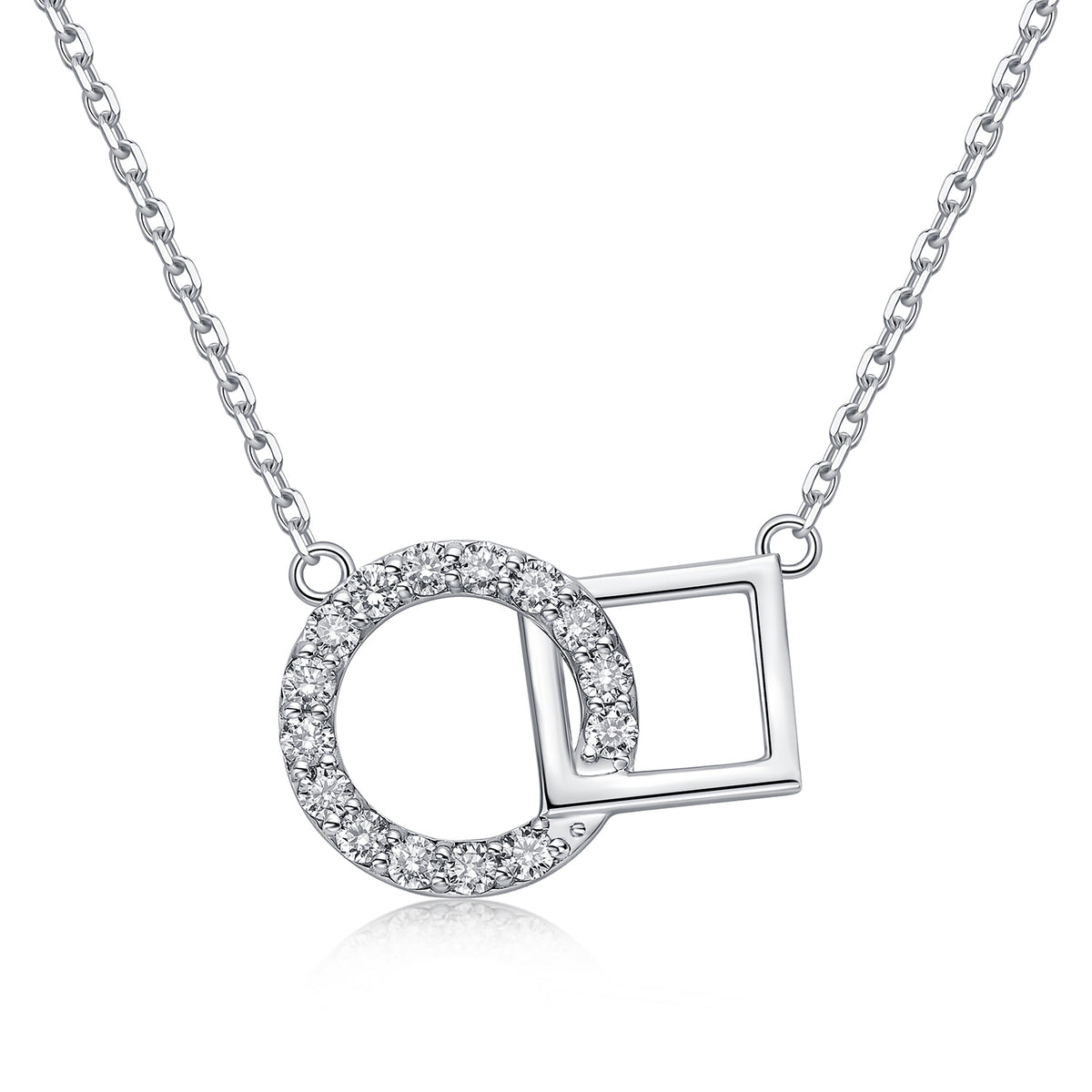 Interlocking Circle & Square Natural Diamond Necklace in 18K White Gold CK174856