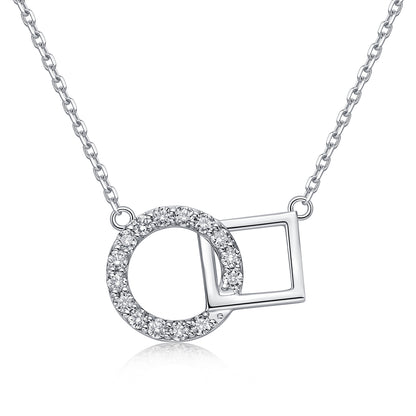 Interlocking Circle & Square Natural Diamond Necklace in 18K White Gold CK174856