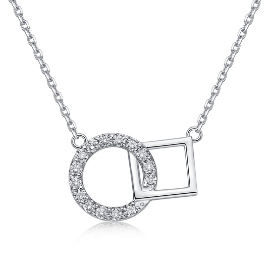 Interlocking Circle & Square Natural Diamond Necklace in 18K White Gold CK174856