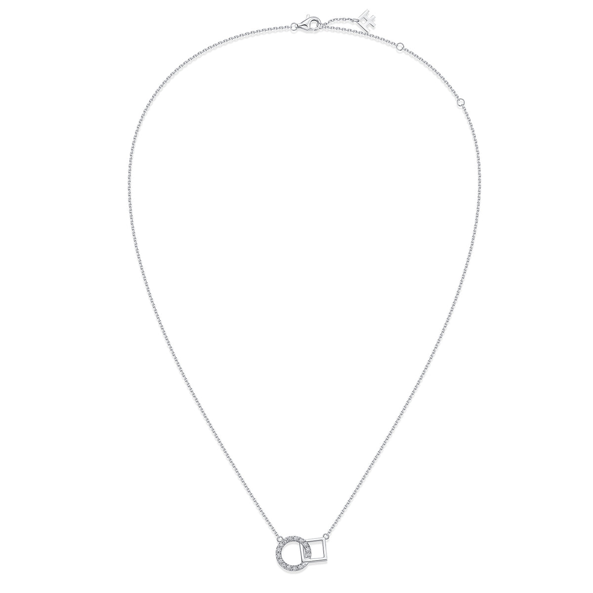 Interlocking Circle & Square Natural Diamond Necklace in 18K White Gold CK174856