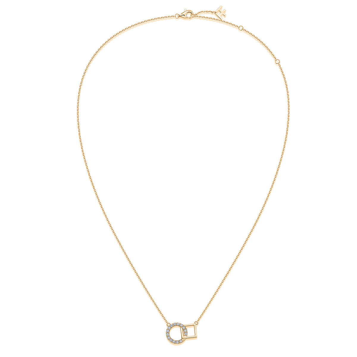 Interlocking Circle & Square Natural Diamond Necklace in 18K Yellow Gold CK174865