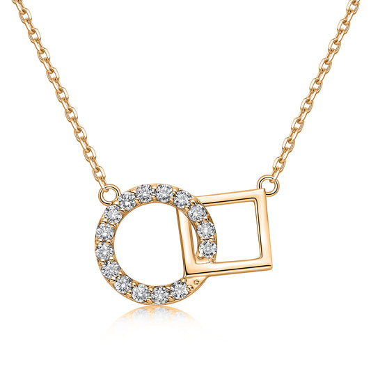 Interlocking Circle & Square Natural Diamond Necklace in 18K Yellow Gold CK174866