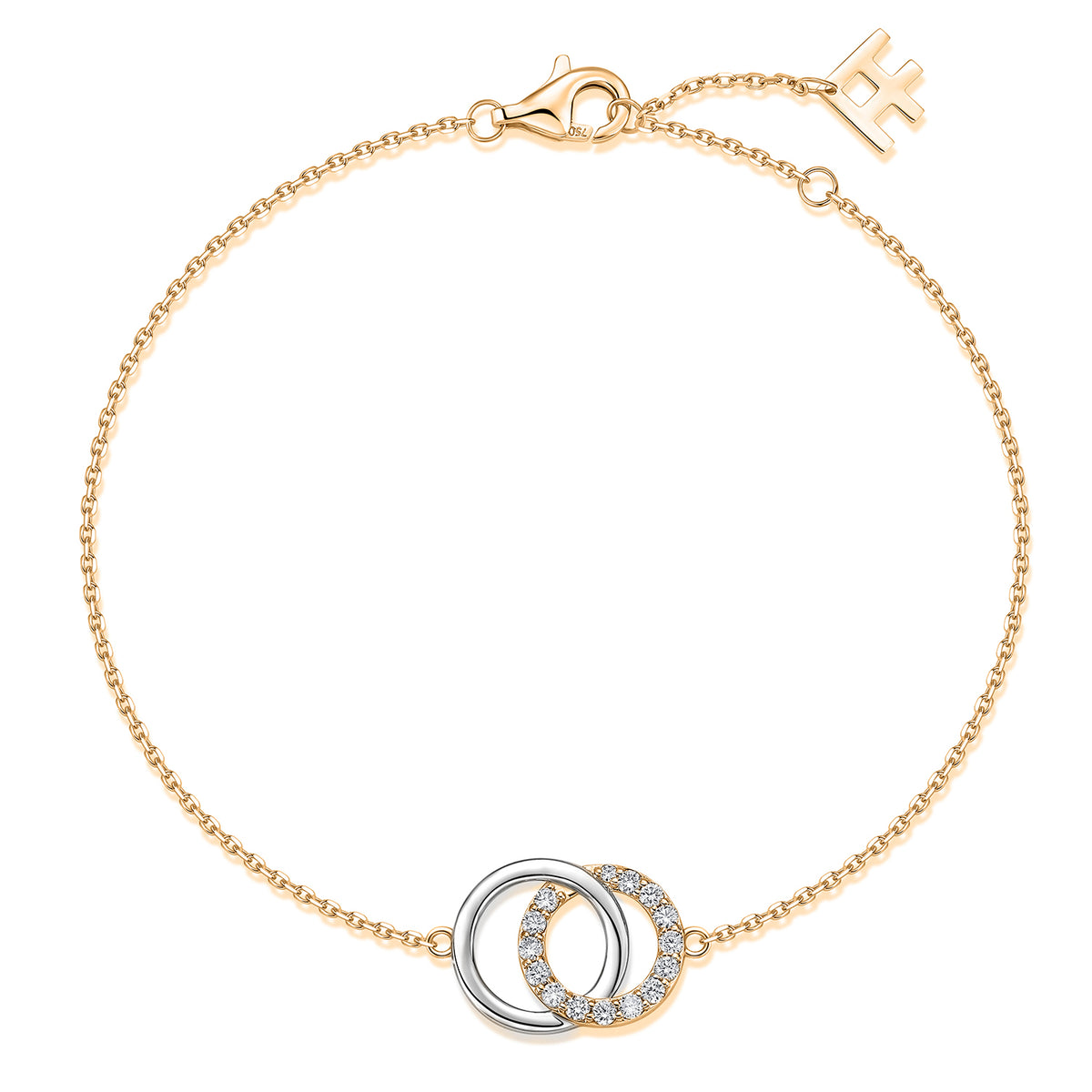 Interlocking Circles Natural Diamond Bracelet in 18K Two-Tone Yellow & White Gold CK174803