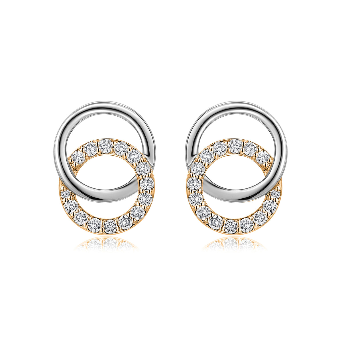 Interlocking Circles Natural Diamond Earrings in 18K Two-Tone Yellow & White Gold CK174588