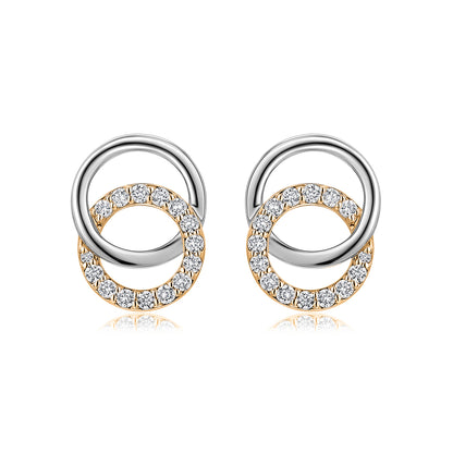 Interlocking Circles Natural Diamond Earrings in 18K Two-Tone Yellow & White Gold CK174588