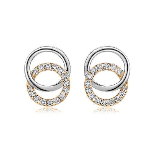 Interlocking Circles Natural Diamond Earrings in 18K Two-Tone Yellow & White Gold CK174588