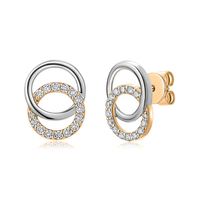 Interlocking Circles Natural Diamond Earrings in 18K Two-Tone Yellow & White Gold CK174588