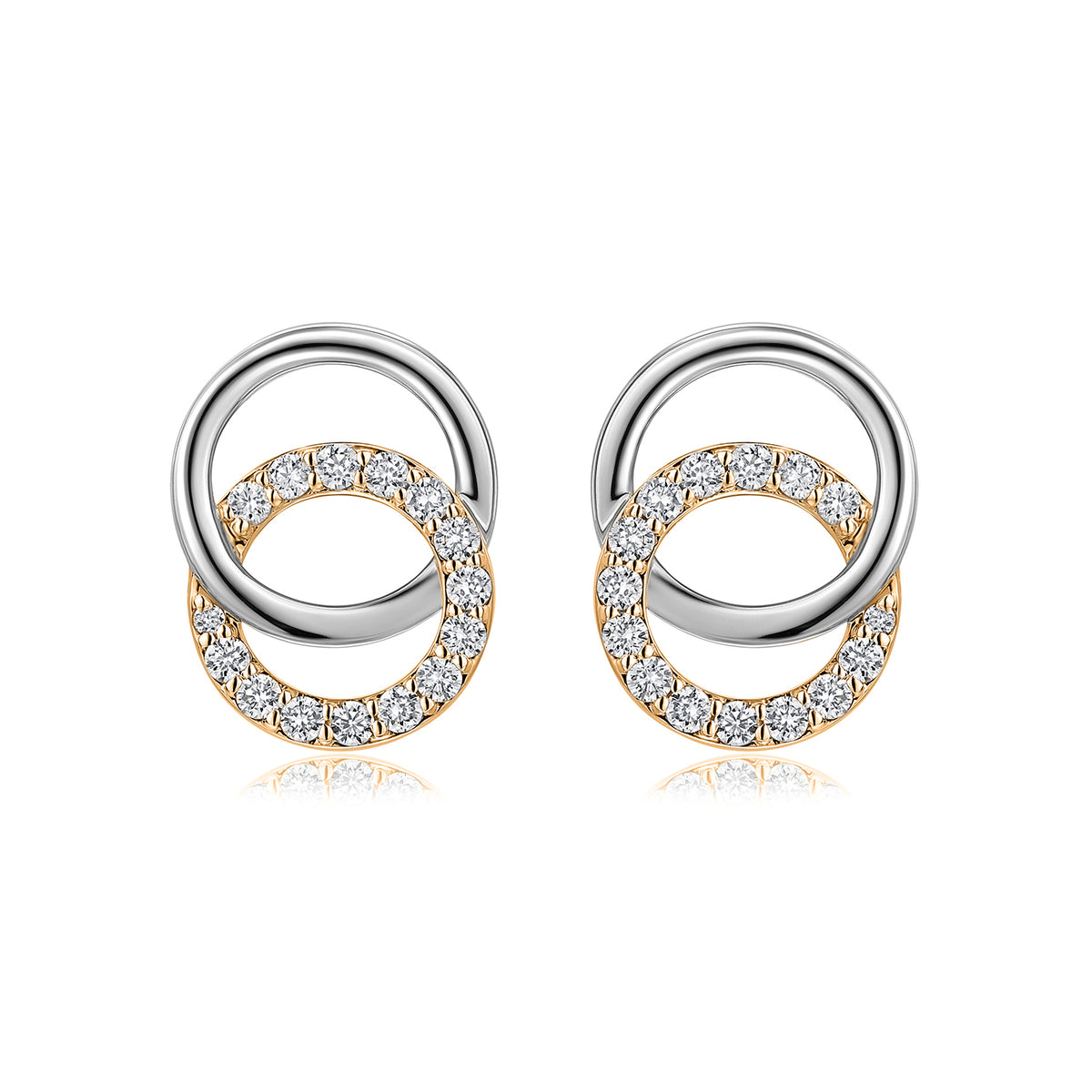 Interlocking Circles Natural Diamond Earrings in 18K Two-Tone Yellow & White Gold CK174589