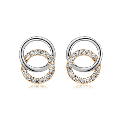 Interlocking Circles Natural Diamond Earrings in 18K Two-Tone Yellow & White Gold CK174589