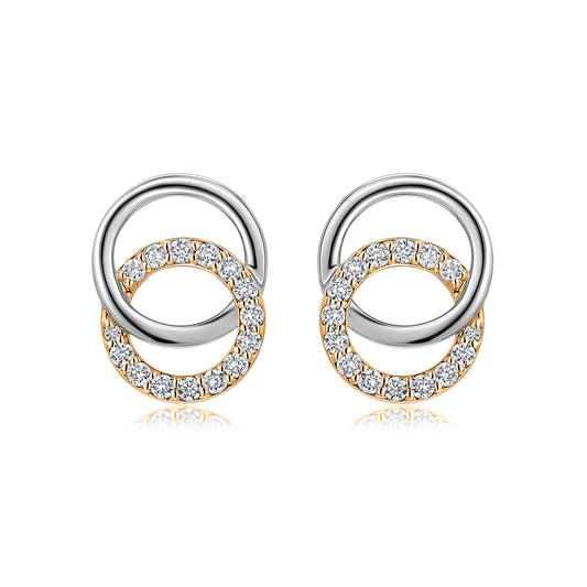 Interlocking Circles Natural Diamond Earrings in 18K Two-Tone Yellow & White Gold CK174589