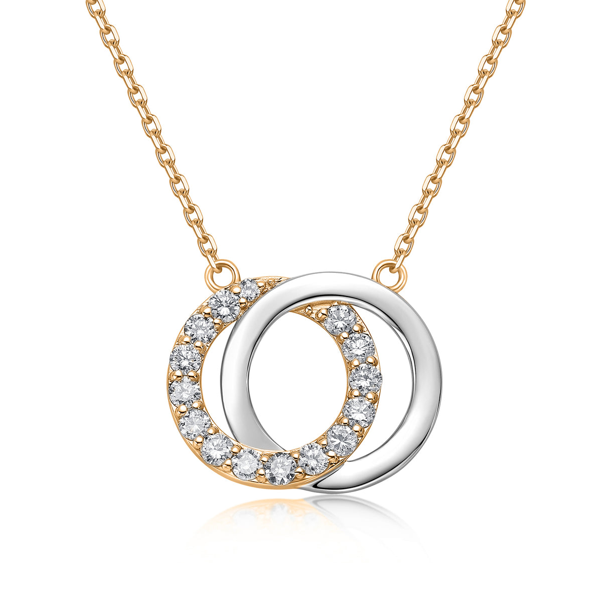 Interlocking Circles Natural Diamond Necklace in 18K Two-Tone Yellow & White Gold CK174832